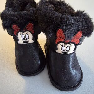 Disney Store Minnie Mouse Black Boots Baby Infant Soft Sole - NWOT